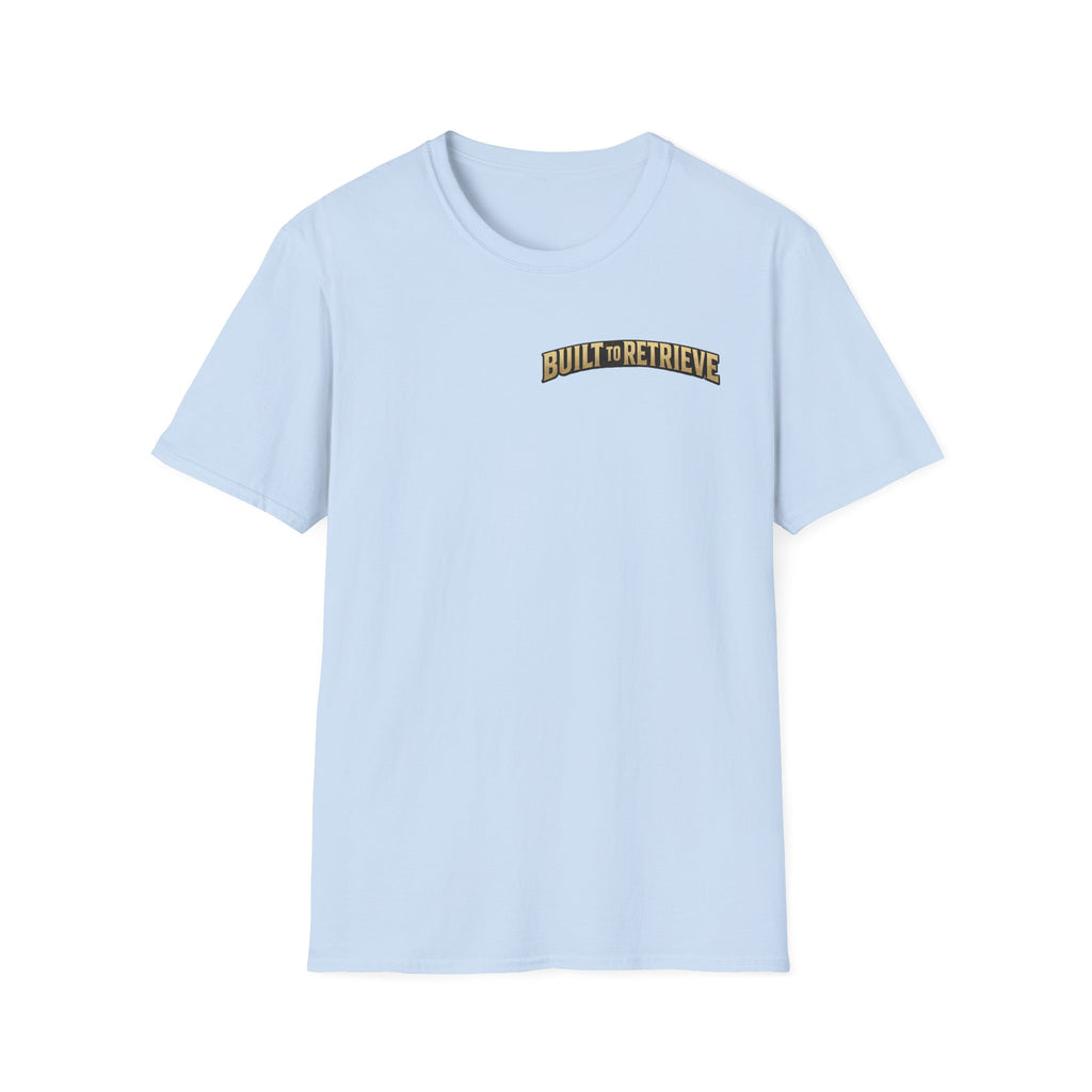 Retriever Dog T-Shirt — "Built to Retrieve" Graphic Tee with Labrador Sunset Print