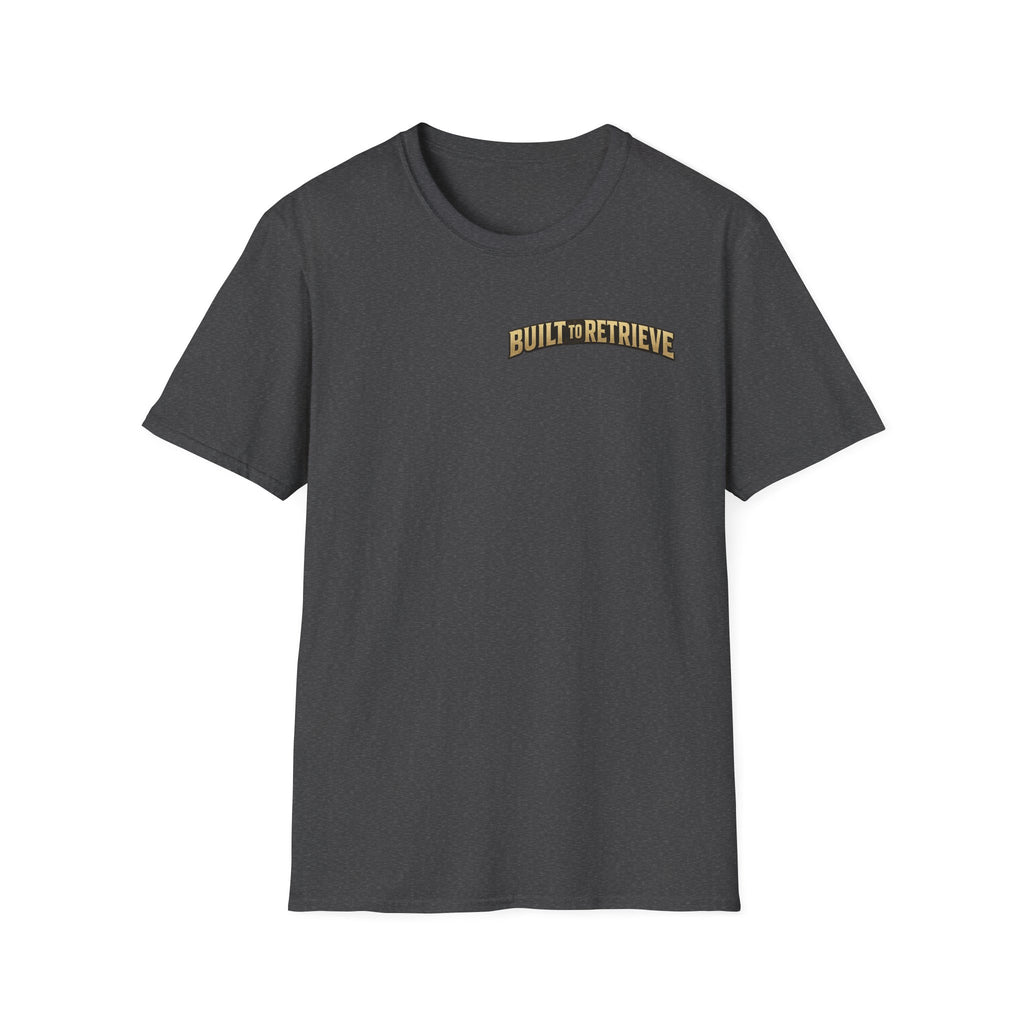 Retriever Dog T-Shirt — "Built to Retrieve" Graphic Tee with Labrador Sunset Print