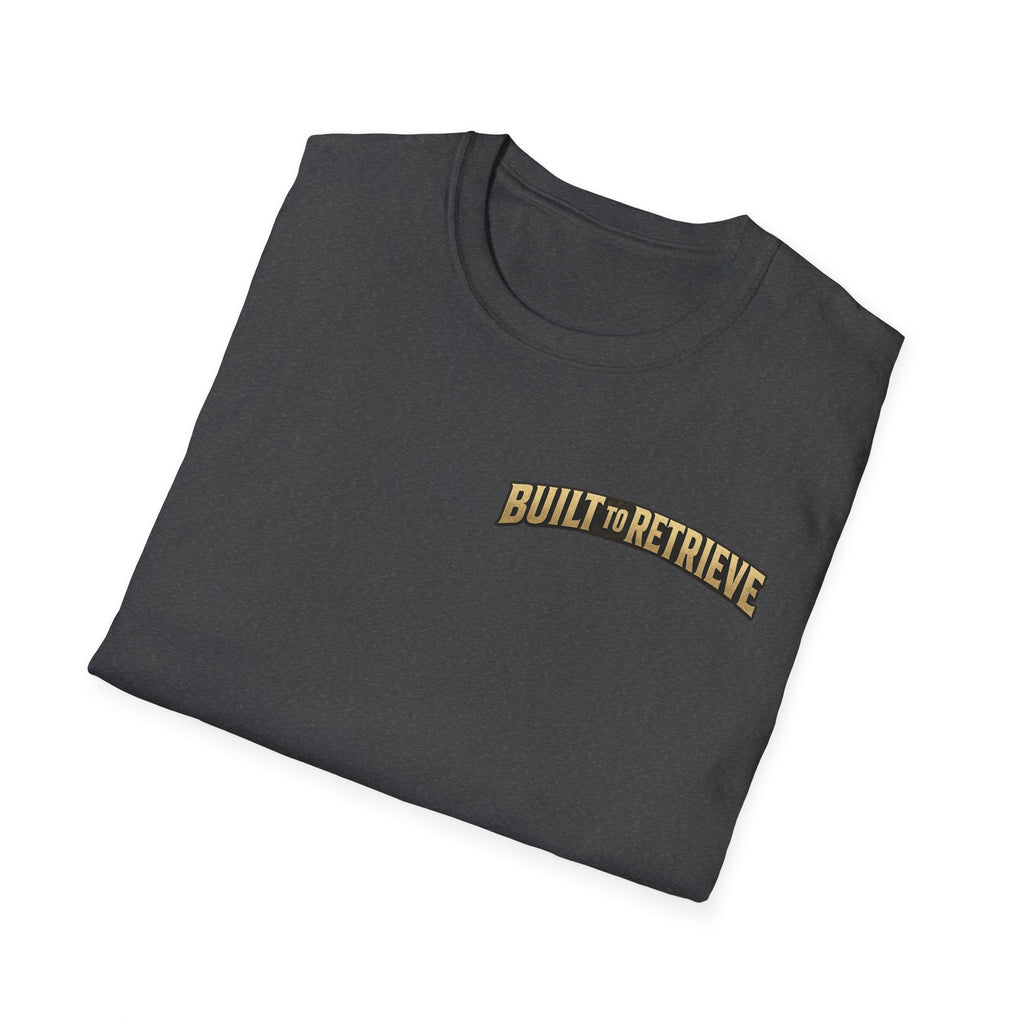 Retriever Dog T-Shirt — "Built to Retrieve" Graphic Tee with Labrador Sunset Print