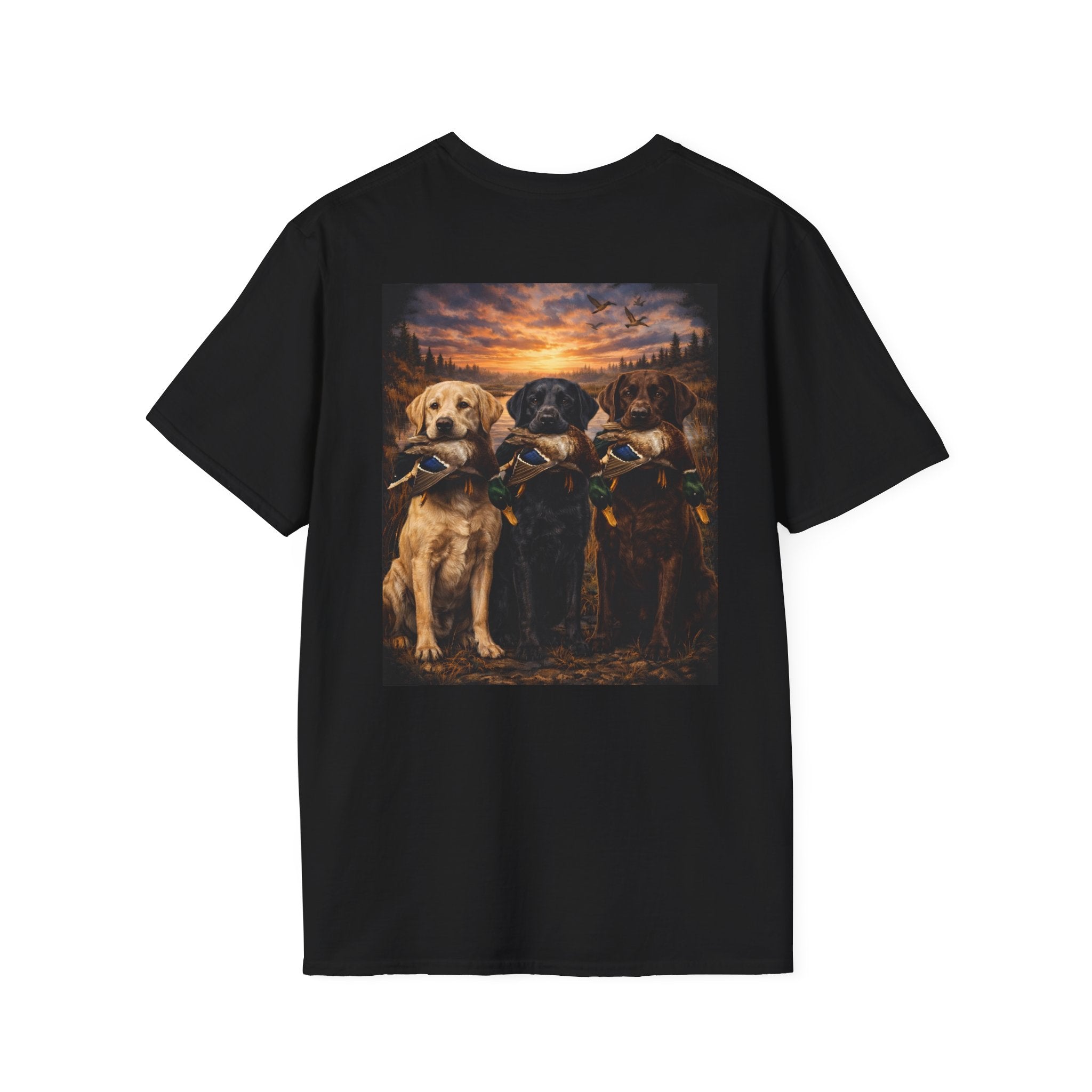 Retriever Dog T-Shirt — "Built to Retrieve" Graphic Tee with Labrador Sunset Print