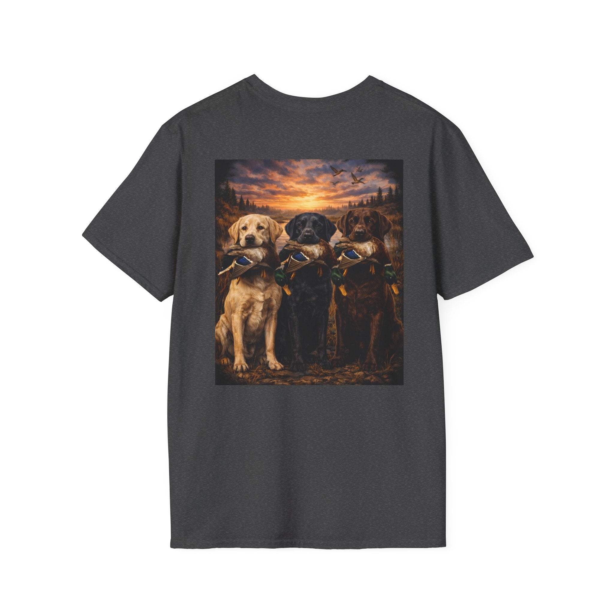 Retriever Dog T-Shirt — "Built to Retrieve" Graphic Tee with Labrador Sunset Print