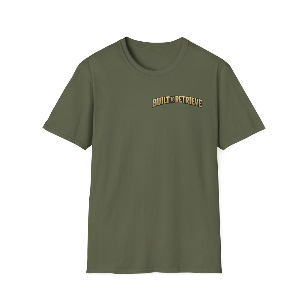 Retriever Dog T-Shirt — "Built to Retrieve" Graphic Tee with Labrador Sunset Print
