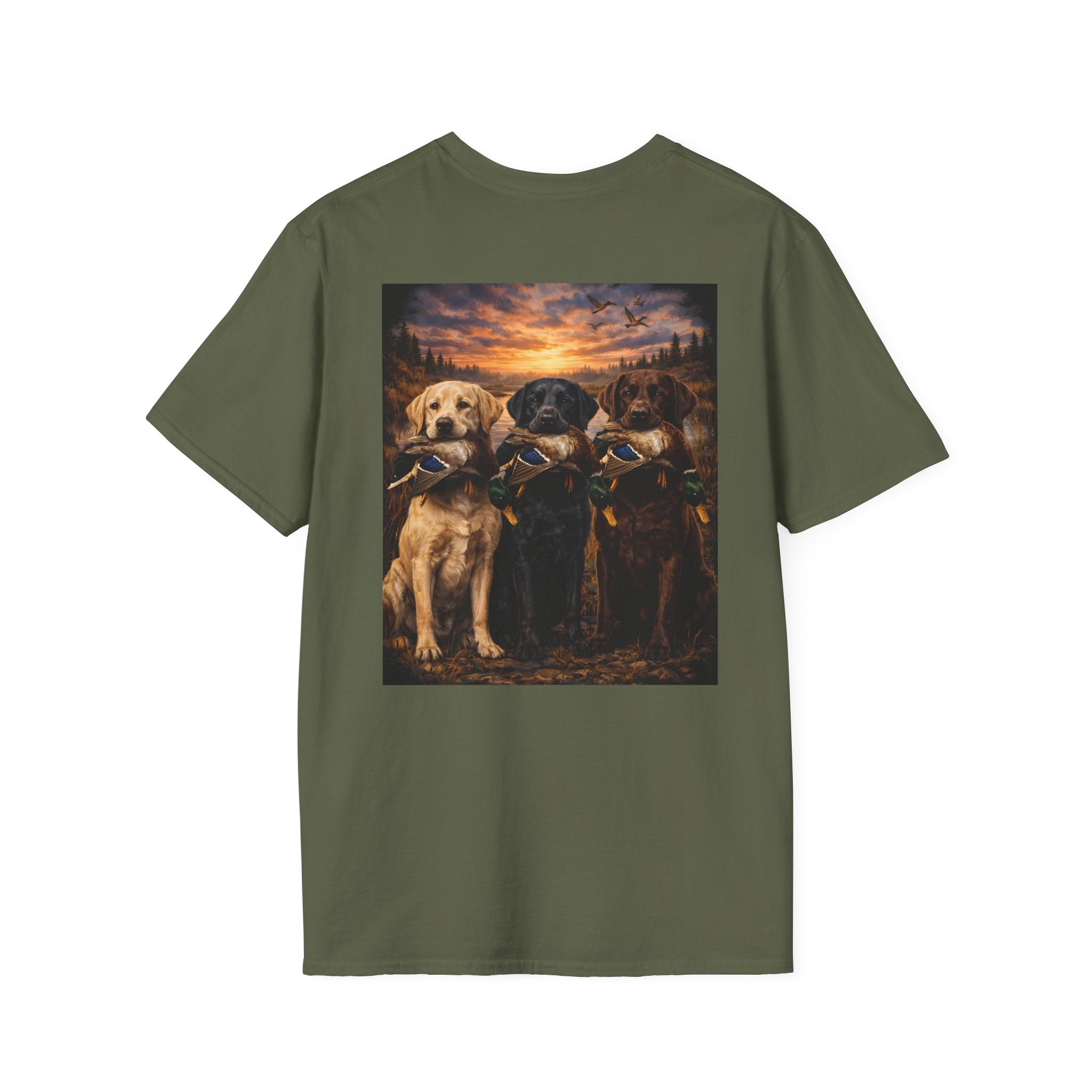 Retriever Dog T-Shirt — "Built to Retrieve" Graphic Tee with Labrador Sunset Print
