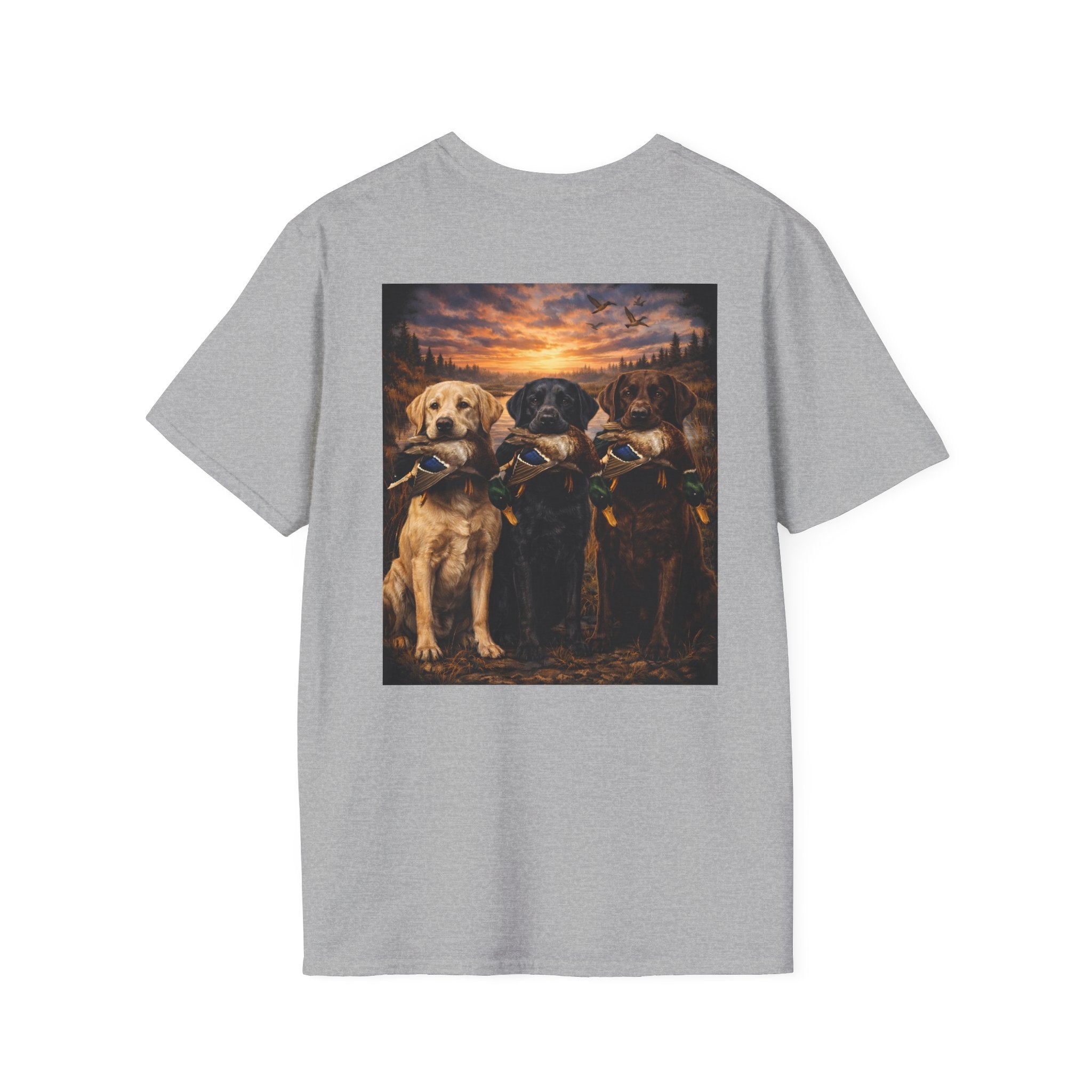 Retriever Dog T-Shirt — "Built to Retrieve" Graphic Tee with Labrador Sunset Print