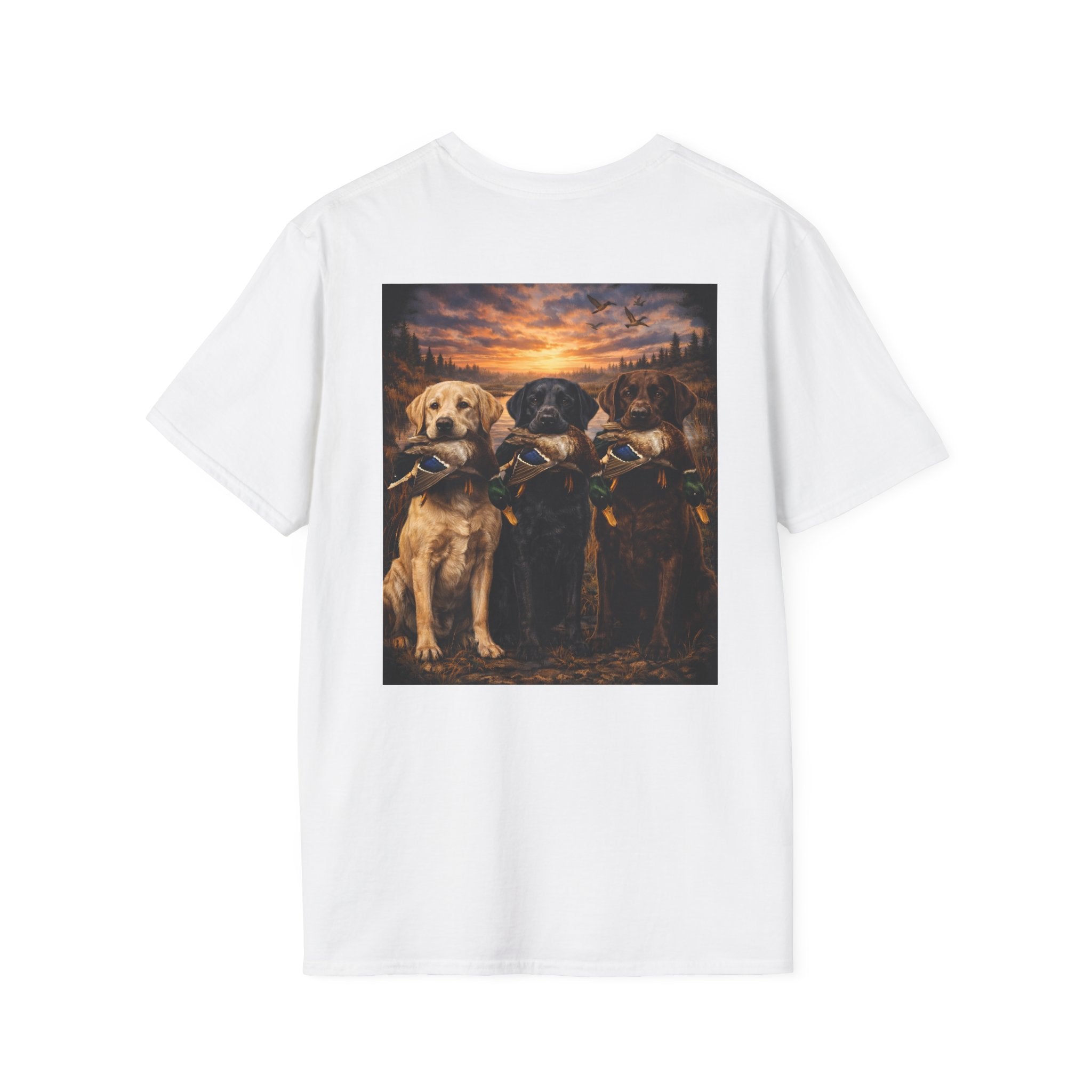 Retriever Dog T-Shirt — "Built to Retrieve" Graphic Tee with Labrador Sunset Print