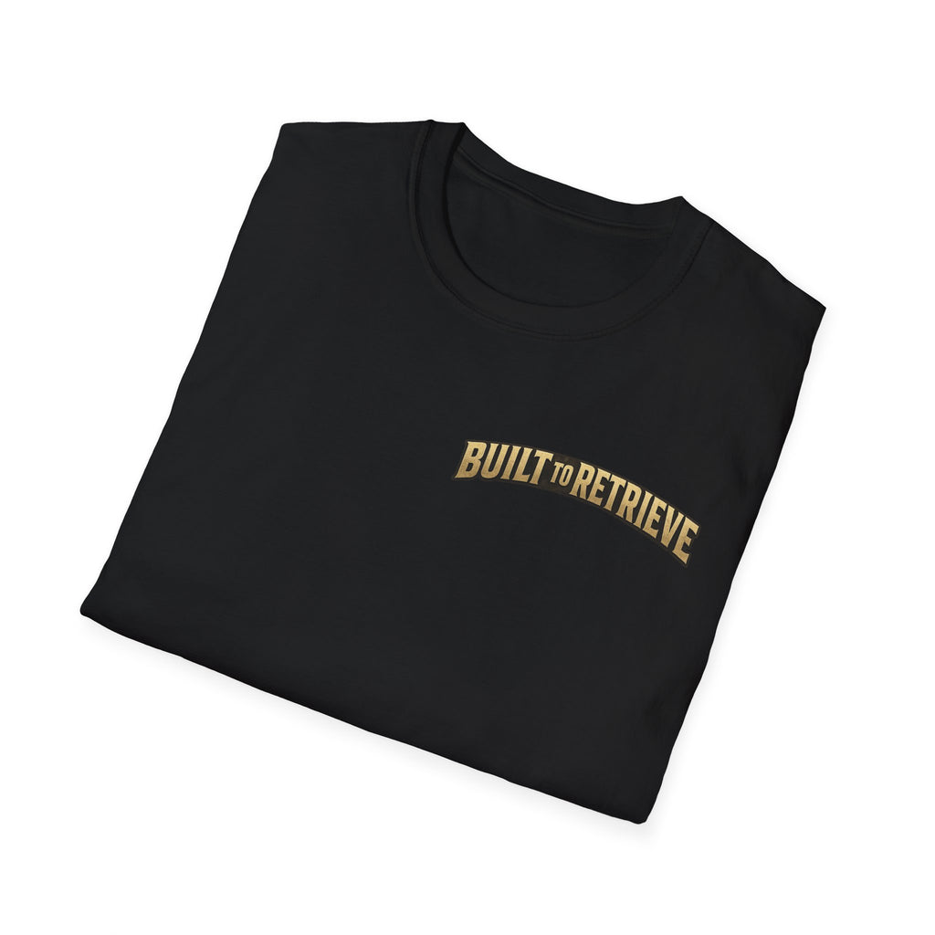 Retriever Dog T-Shirt — "Built to Retrieve" Graphic Tee with Labrador Sunset Print