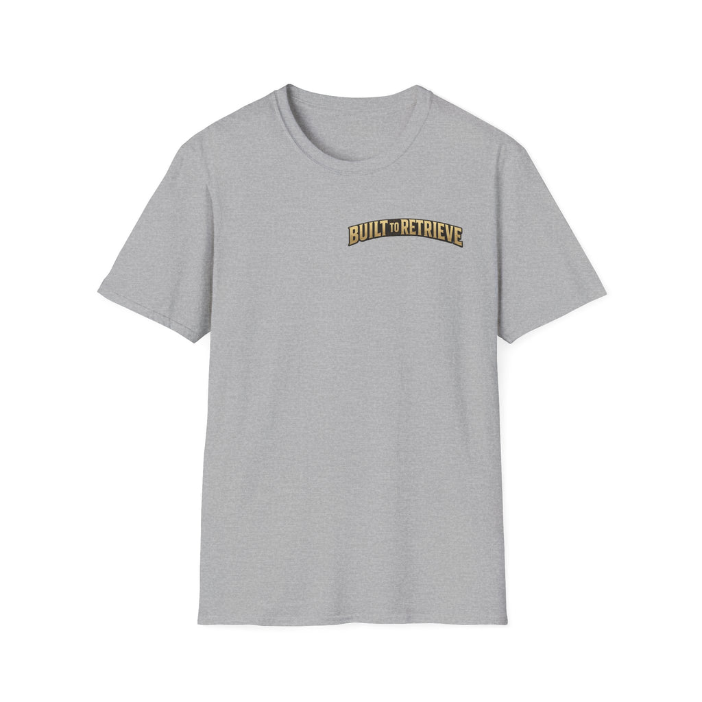 Retriever Dog T-Shirt — "Built to Retrieve" Graphic Tee with Labrador Sunset Print