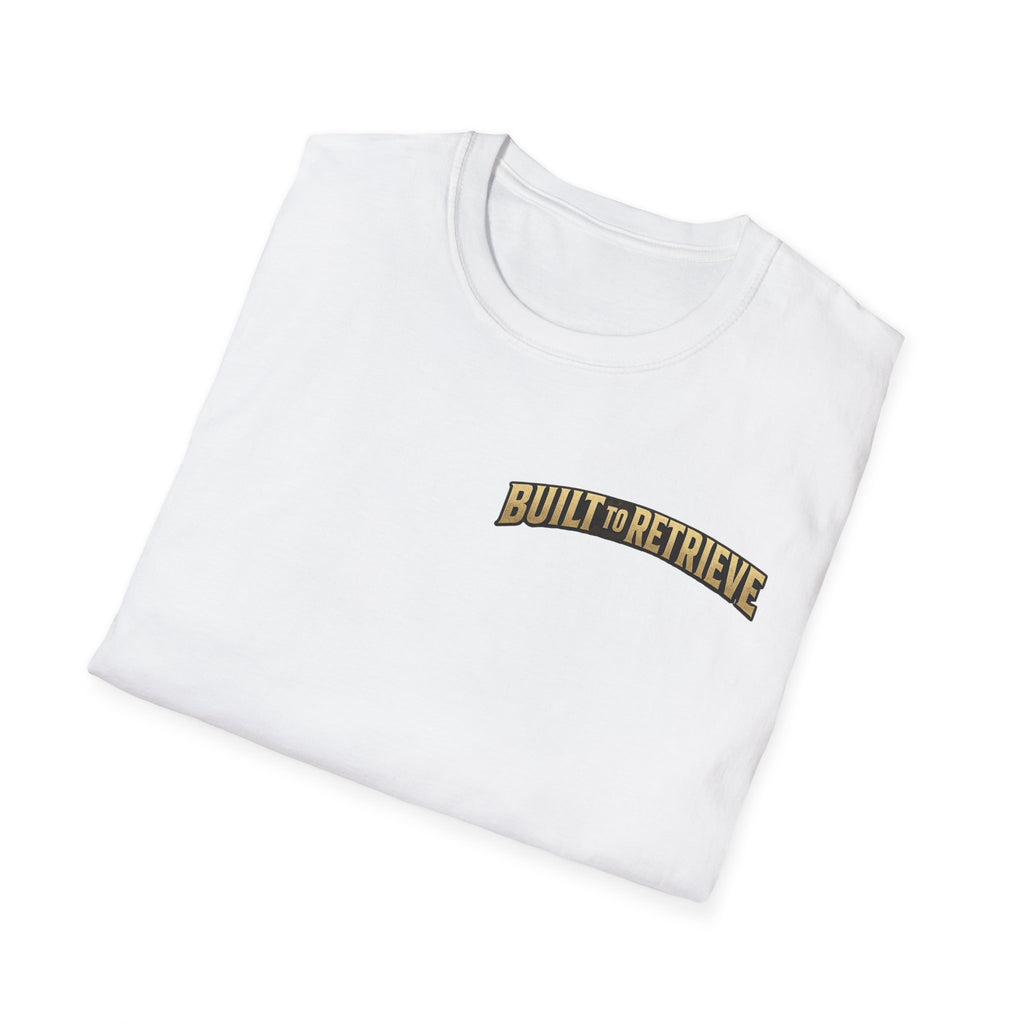 Retriever Dog T-Shirt — "Built to Retrieve" Graphic Tee with Labrador Sunset Print